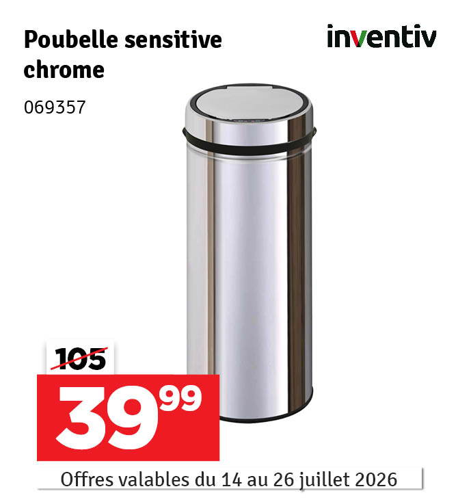 Poubelle Sensitive argent 42 L INVENTIV